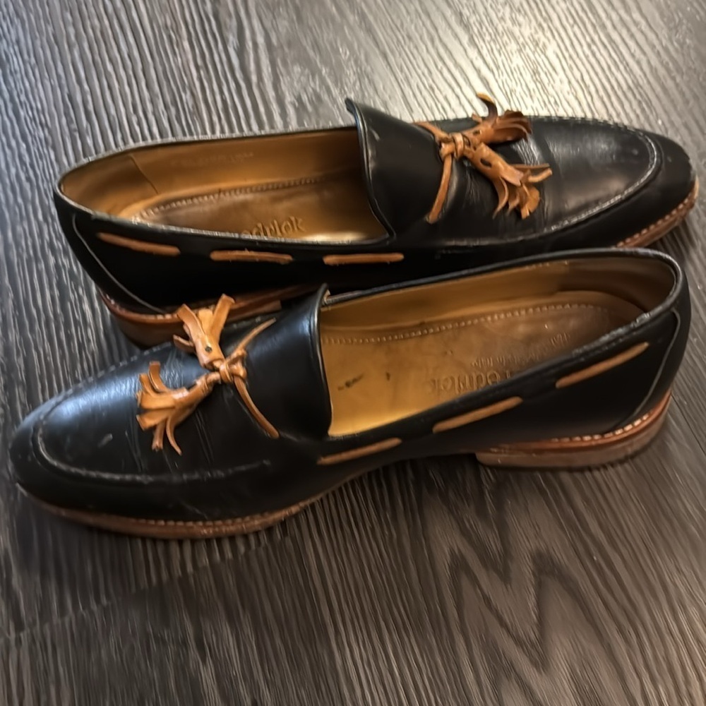 🍍 Paul Fredrick Tassel Pinch Toe Black Leather Slip-On Loafer Shoes Men's 8M🍍